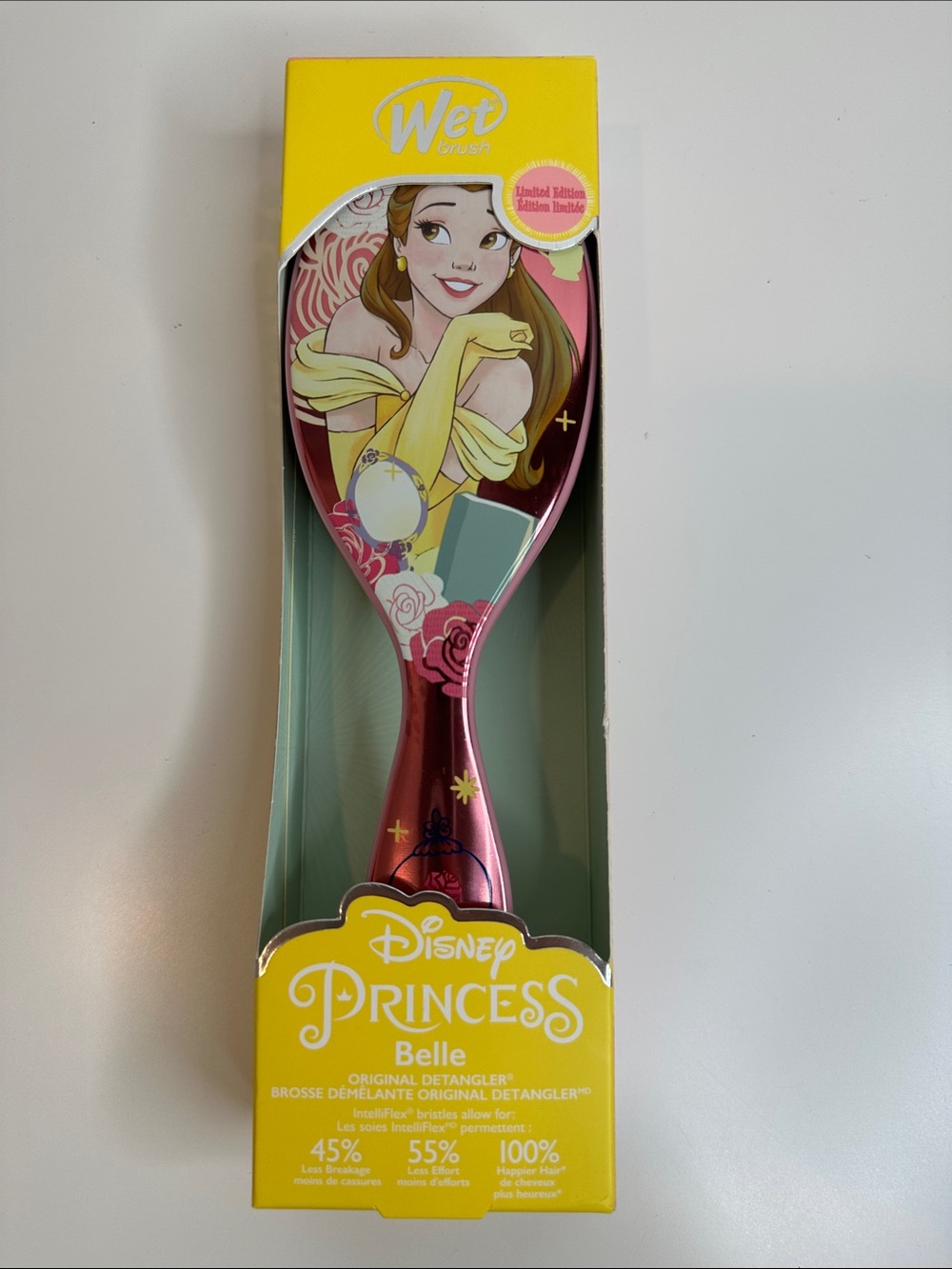 Disney Belle Hair Detangler Brush in Pink and Yellow